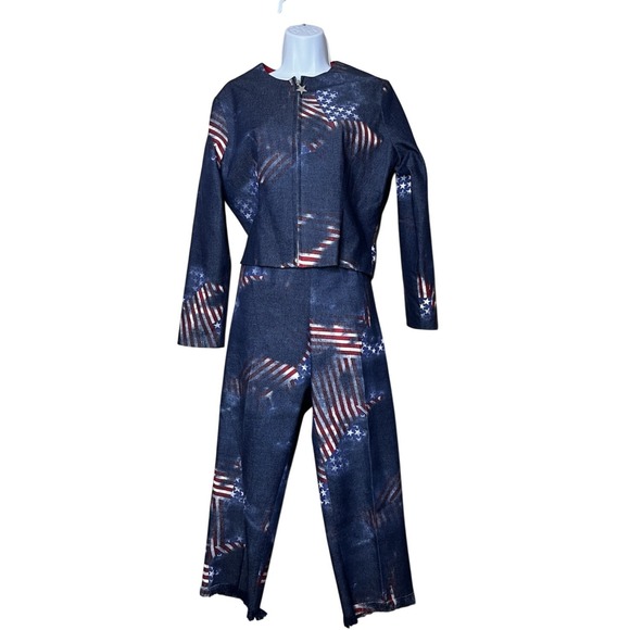 Sharon Endick Kate Pants - Sharon Endick Kate Vintage American Flag Print 2 Piece Jacket & Pants Set Size 6